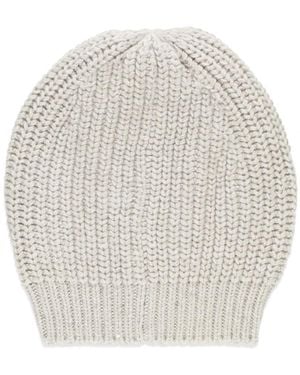 Brunello Cucinelli Ivory cashmere seta beanie cappello paillettes - Bianco