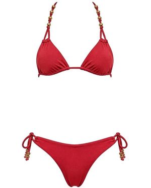 Miss Bikini Badmode ,Rood ,Bikini Triangolo Con Sfere Dorate Slip Regular
