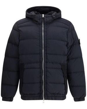 Stone Island Gewatteerde Jas Met Iconisch Embleem - Blauw