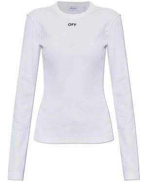 Off-White c/o Virgil Abloh Tops ,Wit ,Katoen Ribbed Long Sleeve Top - Blauw