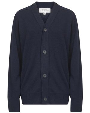 Studio Nicholson Blauer V-Ausschnitt Pullover Aus Merinowolle