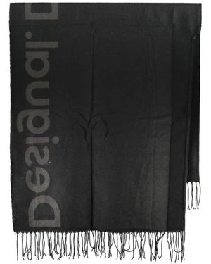 Desigual Accessoires ,Zwart ,Polyester Zwarte Gebreide Sjaal Met Franje