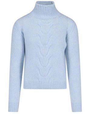 K-Way Blauer rollkragenpullover geflochtene wolle