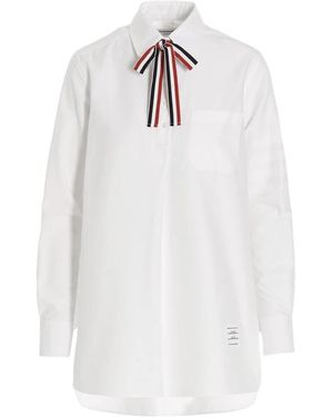 Thom Browne Overhemden ,Wit ,Katoen Logo Strik Blouse