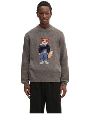 Maison Kitsuné Dressed Fox Intarsia Wollpullover - Grau