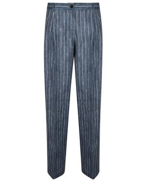 Ermanno Scervino Broeken ,Blauw ,Linnen High-Waist Linnen Broek
