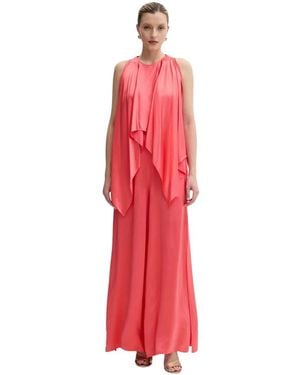Pinko Jumpsuits & Playsuits ,Roze ,Polyester Crewneck Mouwloze Jumpsuit - Rood