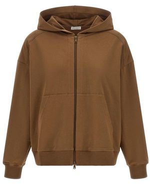 Brunello Cucinelli Hoodies & Sweatvesten ,Bruin ,Katoen Shiny Trims Hoodie