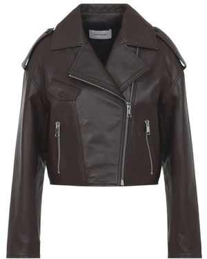 Yves Salomon Cropped Lamsleren Bikerjack - Zwart