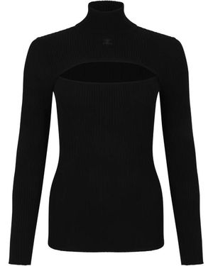 Courreges Truien & Vesten ,Zwart ,Gebreide Top Met Coltrui En Uitsnijding
