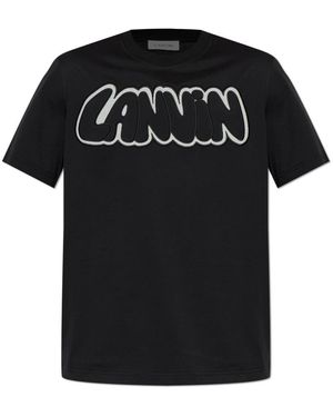 Lanvin Tops ,Zwart ,Katoen T-Shirt Met Geborduurd Logo