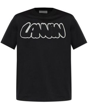 Lanvin Tops ,Zwart ,Katoen T-Shirt Met Geborduurd Logo