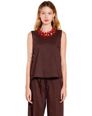 Mason's Tops ,Bruin ,Linnen Nhabi Mouwloze Shirt - Rood