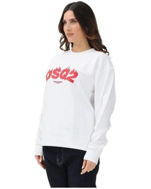 DSquared² Hoodies & Sweatvesten ,Wit ,Katoen Brushed Crewneck Sweatshirt