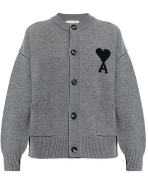 Ami Paris Wollcardigan Mit Logo - Grau