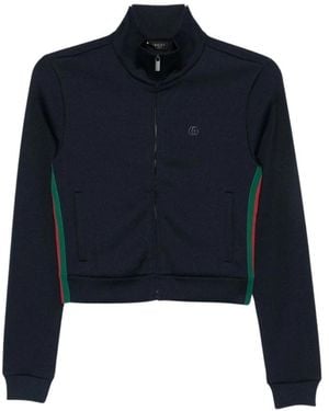 Gucci Hoodies & Sweatvesten ,Blauw ,Katoen Rib Cotton Jersey Zip Sweatshirt