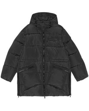 Ganni Gesteppte Jacke Mit Kapuze Und Logo - Schwarz