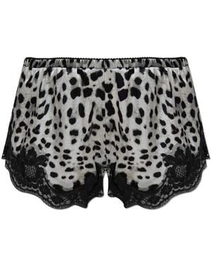 Dolce & Gabbana Nachtkleding ,Zwart ,Katoen Zijden Lingerie Shorts Met Dierenmotief