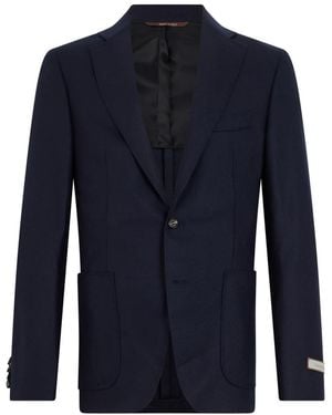 Canali Jassen ,Blauw ,Wol Enkelrijdig Jasje