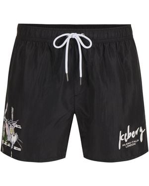 Iceberg Schwarze Badehose Mit Tom-Print Und Verstellbarem Kordelzug