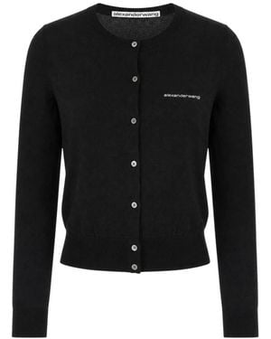 Alexander Wang Crystal Logo Crewneck Cardigan - Zwart