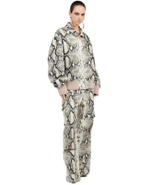 Roberto Cavalli Jassen ,Bruin ,Katoen Jas Met Pythonprint - Metallic