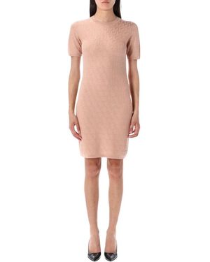 Fendi Kleedjes ,Roze ,Korte Mouw Gebreide Jurk Met Motief