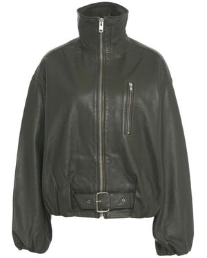 Oval Square Leather Jackets - Verde