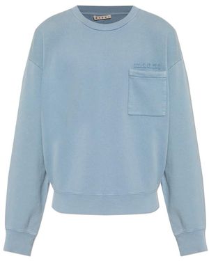Marni Hoodies & Sweatvesten ,Blauw ,Katoen Pocket Sweatshirt
