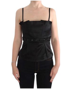 Exte Schwarzes Satin Plissiertes Elegantes Top