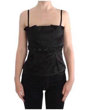 Exte Schwarzes Satin Plissiertes Elegantes Top