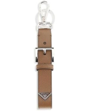 Prada Saffiano Leren Sleutelhanger - Wit