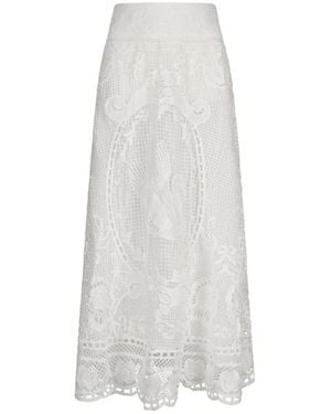 FARM Rio Elegante Kant Midi Rok - Wit