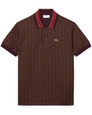 Lacoste Tops ,Bruin ,Katoen Classic Fit Monogram Jacquard Polo