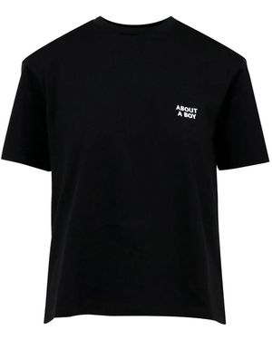 Erika Cavallini Semi Couture Tops ,Zwart ,Katoen Geborduurde Crew Neck Zwarte T-Shirt