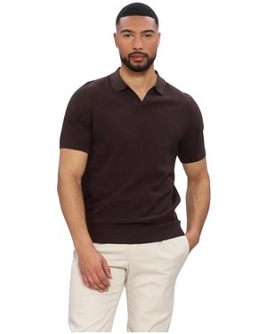 Profuomo Tops ,Bruin ,Polo Open Collar Luxury Basic - Zwart