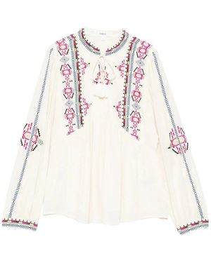 Ba&sh Overhemden ,Wit ,Geborduurde Blouse Met Ronde Hals En Kwastjes