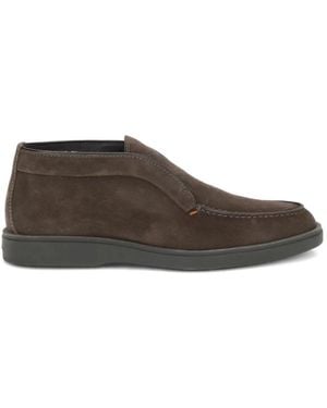 Santoni Bruine Suède Instap Platte Schoenen