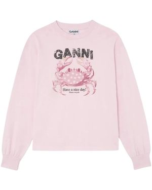 Ganni Hoodies & Sweatvesten ,Roze ,Katoen Basic Katoenen Jersey Lange Mouw