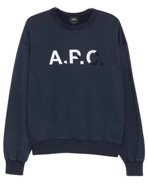 A.P.C. Logo Print Crew Neck Sweatshirt - Blauw