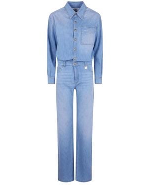 Elisabetta Franchi Jumpsuits & Playsuits ,Blauw ,Denim Denim Jumpsuit Met Tekstopdruk