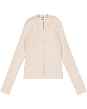Fendi Truien & Vesten ,Katoen Geribbelde Cardigan Met Ronde Hals - Naturel