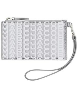 Marc Jacobs Accessoires ,Grijs ,Leer Monogram Metallic Top Zip Pols Portemonnee - Wit