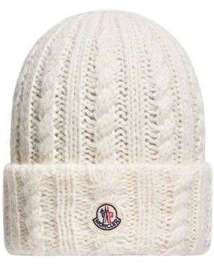 Moncler Accessoires ,Wit ,Wol Cable Knit Muts