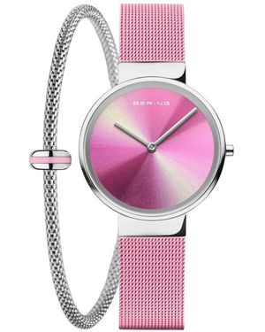 Bering Damen Armbanduhr Set Silber, Classic 19031-999-Gwp - Pink