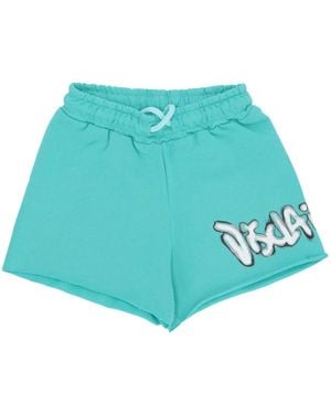 DISCLAIMER Logo Mint Shorts Elastischer Kordelzug Baumwolle - Blau
