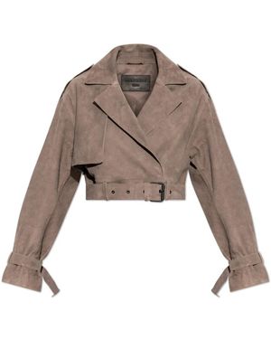 AllSaints Jassen ,Bruin ,Suède Ophelia Cropped Suède Jas