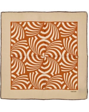 Tom Ford Orangenes Seidenes Einstecktuch Geometrischer Druck - Mettallic