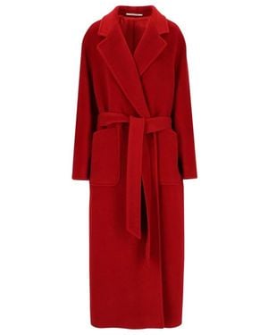 Tagliatore Jassen ,Rood ,Wol Charlize Mantel Met Ceintuur