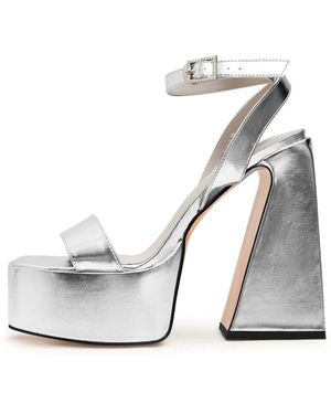 CESARE GASPARI Schoenen ,Grijs ,Leer Elegante Zilveren Sandalen Met Hoge Hak - Wit